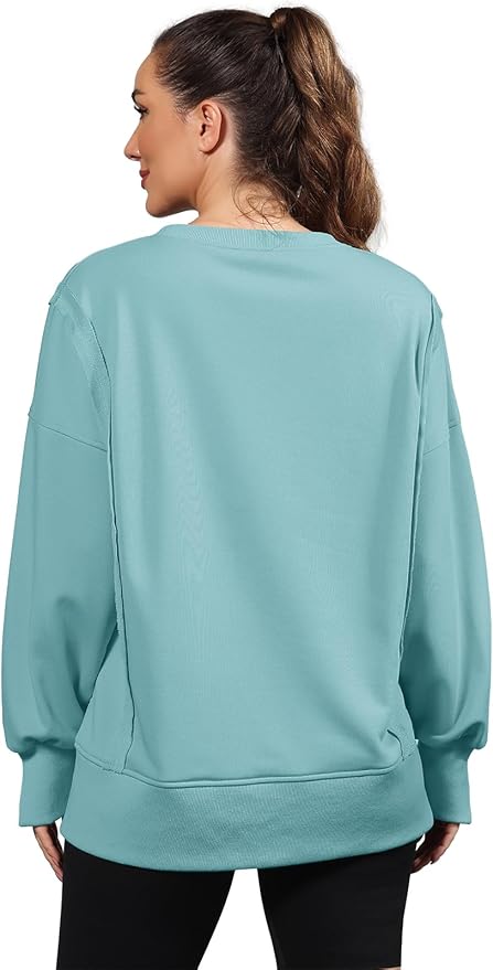 Nirovien Womens Oversized Crewneck Sweatshirt Side Slit Long Sleeve Pullover Slouchy Fit Tops