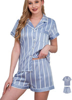 WJing Yi Jia Womens 3Pcs Satin Pajamas Set Floral Silk Pajama Sets Stripe Lounge Set Silky Sleepwear XS-2XL Pjs Long Scarves