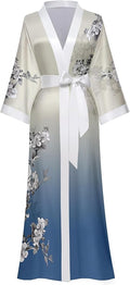 Kihnop Women's Floral Long Kimono Robe Long Satin Robe Long Silk Robe Ladies Kimonos Silky Bathrobe Cover Up, One Size