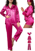 WJing Yi Jia 5Pcs XS-XXL Womens Silk Satin Pajamas Sets Long Pj Sets Button Down Pjs Set Loungewear Sleepwear