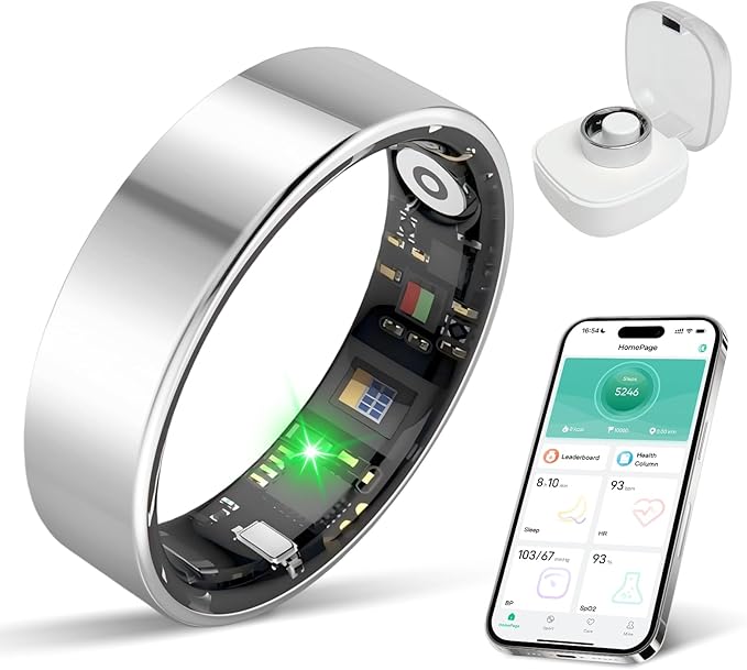 BIEMHA Smart Ring Health Tracker, Sleep/Exercise Monitoring, iOS/Android Compatible, IP68 Water Resistance, No Subscription Required, 5-Day Battery Life, Suitable for Both Women and Men (Silver, 11)