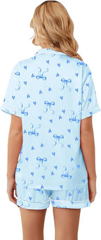 Umeyda Women & Girls Pajamas Set, Soft Satin Lightweight Silk Button-Down Top with Shorts 2 Piece PJS for Mom Boys Kids Gifts