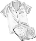 Ekouaer Womens Silk Satin Pajamas Short Sleeve PJS Shorts Set Soft Button Down Sleepwear 2 Piece Loungewear S-5XL