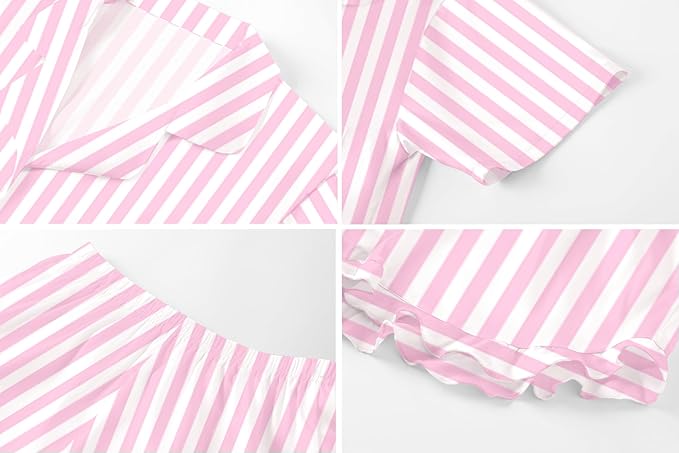 Umeyda Girls & Women Satin Pajamas Set Button Down 2 Piece Silk Pjs Shorts Set Ruffle Sleepwear, 5 Years-Women L