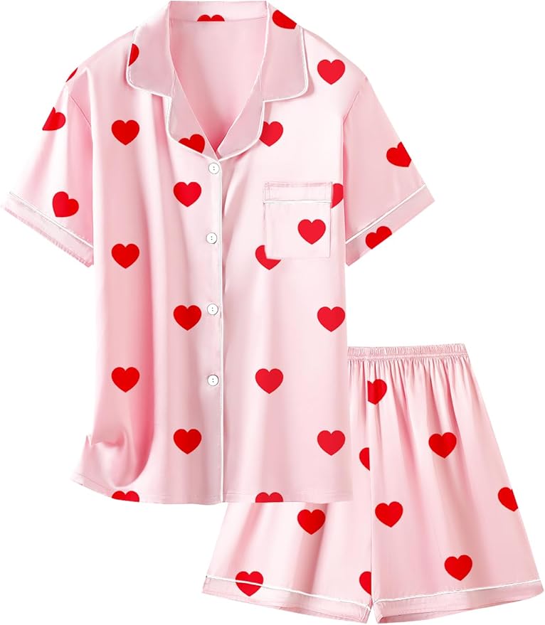 Girls & Womens Satin Pajamas Set, Silk Button-Down Sleepwear 2 Piece Nightwear, 3 Years - Women XXL