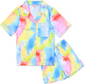 QPANCY Kids Satin Pajamas Sets Baby Boy Girl Button-Down Silk Sleepwear 2 Piece Short Sleeve Loungewear Clothes Set