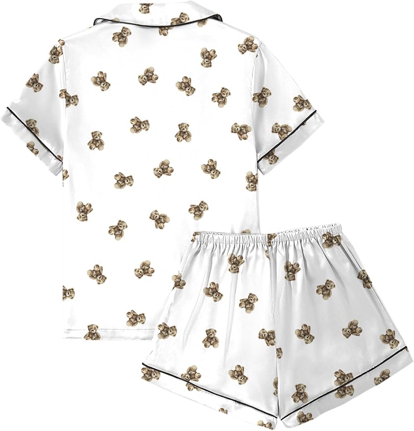 LYANER Women's Silky Satin Pajamas Set Short Sleeve Button Down Shirt With Shorts Pjs Set Sleepwear