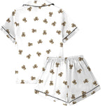 LYANER Women's Silky Satin Pajamas Set Short Sleeve Button Down Shirt With Shorts Pjs Set Sleepwear