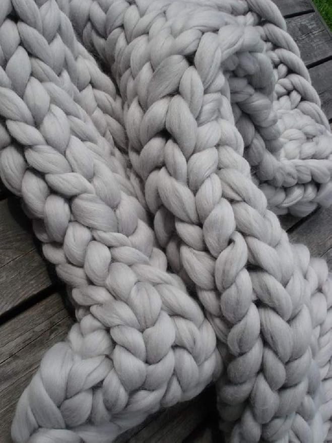 Chunky Knit Blanket Soft Handmade Knitting Throw for Bedroom Sofa Decor Super(Light Gray 47"x71")