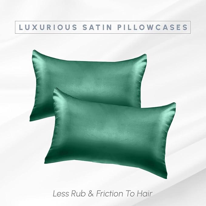 Elegant Comfort 2-Pack King Size Silky Smooth Viscose Satin Pillowcase Set with Hidden Zipper Closure, Hunter Green