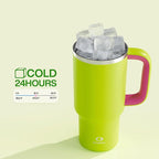 32 oz Tumbler with Handle and Straw: Stainless Steel Insulated Tumbler Keeps Cold for 24 Hours, Leakproof Travel Cup Fits in Cup Holder and BPA-Free,Acid Green