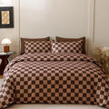 CLOTHKNOW Dark Brown Plaid Queen Comforter Set 3Pcs Grid Bedding Comforter Sets Soft Checkerboard Geometric Comforter with 2 x Pillow Cases
