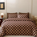 CLOTHKNOW Dark Brown Plaid Comforter Set California King Grid Bedding Sets Soft Checkered Geometric Comforter with 2 x Pillow Cases