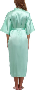 Women Kimono Long Robe Lightweight Bathrobe Soft Nightwear Comfy Nightgown