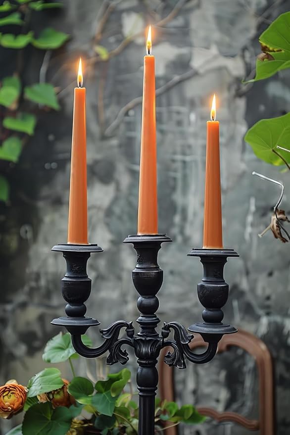12-Pack Neon Orange Taper Candles, 10 Inch Unscented Dripless Candlesticks, Long-Lasting Burn Time of 7-8 Hours, Perfect for Fall Harvest Halloween Thanksgiving Dinners Parties and Home Décor