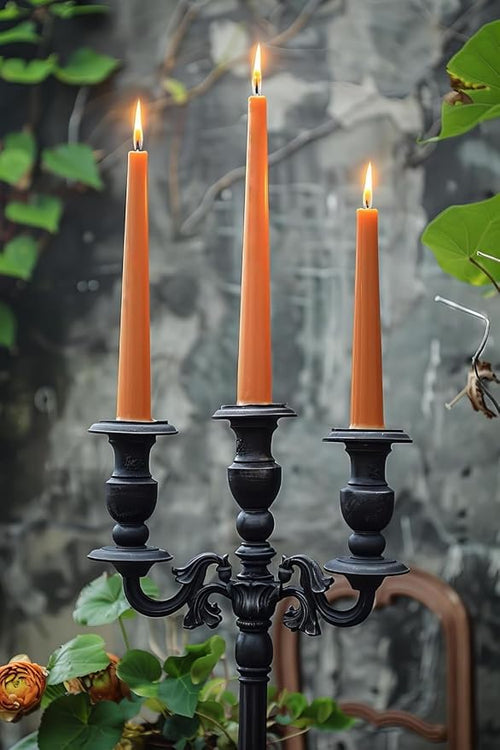 12-Pack Neon Orange Taper Candles, 10 Inch Unscented Dripless Candlesticks, Long-Lasting Burn Time of 7-8 Hours, Perfect for Fall Harvest Halloween Thanksgiving Dinners Parties and Home Décor