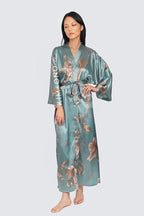 KIM+ONO Plus Size Luxury Kimono Robe for Women | Long Satin Floral Robe | Original Design | Removable Waist Tie Closure