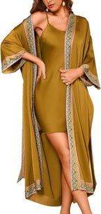 ChiaoLezhee Satin Robe Sets For Women, 2-PC Lightweight Bathrobe, Silk Sleepwear Kimono Bridesmaid Sexy Robes