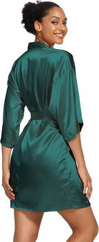 Women's Satin Robes Floral Bridesmaid Robes Short Silk Kimonos Sleepwear