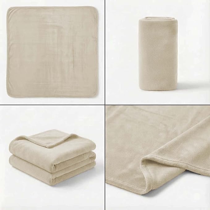 Fleece Blanket Full/Queen - 80x90 Inch Lightweight & Buttery-Soft Throw for Bed, Sofa, Camping | 300GSM Cloud-Touch Microfiber | Cozy Essentials for Travel & Movie Nights, (Cream)