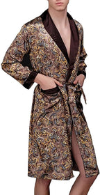 Lavenderi Mens Silky Satin Lounge Robe, Long Lightweight Sleepwear