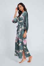 KIM+ONO Plus Size Luxury Kimono Robe for Women | Long Satin Floral Robe | Original Design | Removable Waist Tie Closure