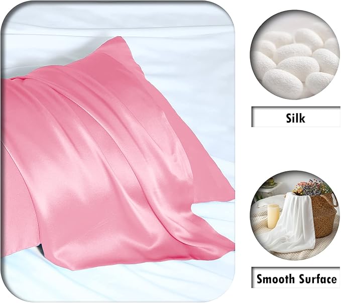 Silk Pillow Cases 2 Pack Soft Breathable and Sliky King Size Pillow Cases Set of 2,Natural Mulberry Silk Pillowcase Set of 2 for Hair and Skin with Hidden Zipper (Pink,20"X 36",2pcs)