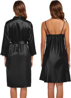 BestWendding Women's Silk Robe Set 2 Pieces Pajamas Sets Sexy Soft Satin Robe with V Neck Camisole Lingerie Nightgown