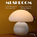 Cute Small Mushroom Lamp, PE Lampshade, Ceramic Base, Adjustable Light Color and Brightness with Power-Off Memory, Safe USB Powered, LED Mushroom Light for Bedroom Living Room (White)