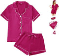 WJing Yi Jia 4Pcs Womens Satin Silky Pajama Sets Short Sleeve Shirt XS-4XL Floral Pajamas Set Soft PJ Loungewear Sleepwear