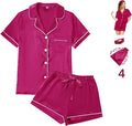 WJing Yi Jia 4Pcs Womens Satin Silky Pajama Sets Short Sleeve Shirt XS-4XL Floral Pajamas Set Soft PJ Loungewear Sleepwear