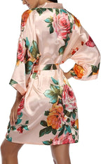 Floral Silk Robes for Women Kimono Satin Short Bath Robe Bridal Dressing Gown Bride Bridesmaids Lightweight Bathrobes
