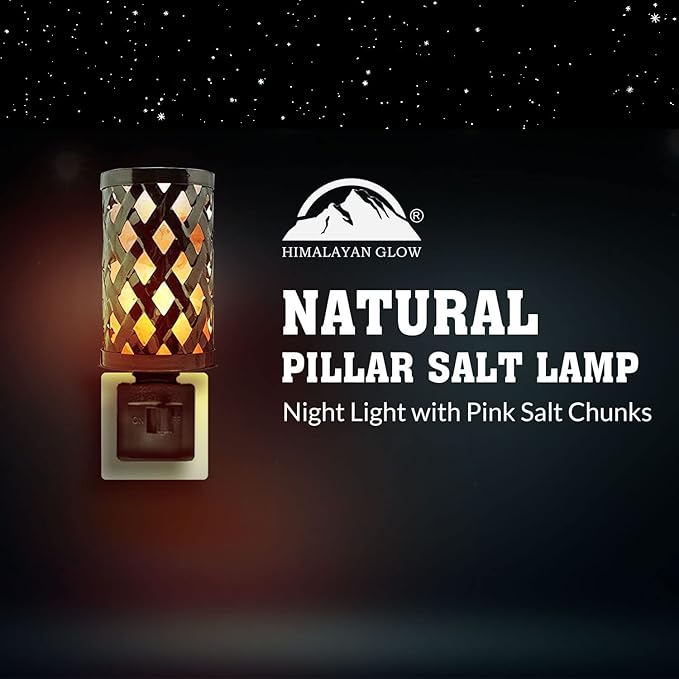 Himalayan Glow Lattice Style Basket Salt Lamp Night Light with Pink Salt Chunks | 360 Degree Rotatable Wall Plug,Ideal Gift For Home Décor