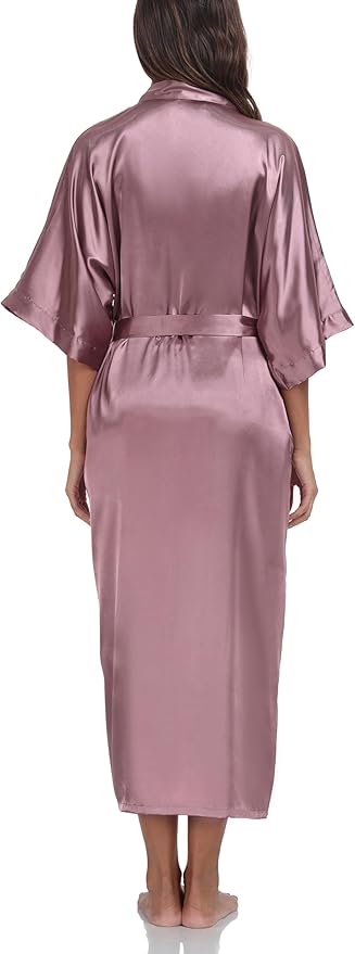 Women's Silk Robes Soft Long Satin Kimono Bathrobe Bride Bridesmaid Wedding Party Robes Sexy Sleepwear with Pockets