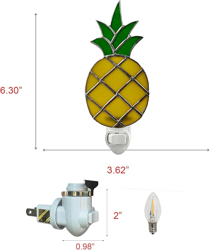 CHEZBABY Stained Glass Night Light Plug into Wall Accent Nightlight Lamp Decorative for Hallway Bedroom Kitchen Home Decor(Pineapple)