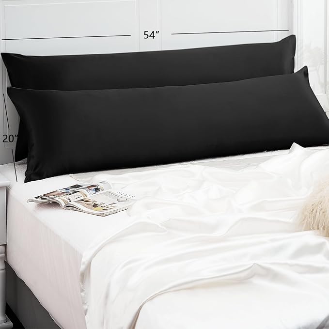 Vielit Satin Body Pillow Pillowcase 1pc,Silky Body Pillow Cover Similar to Silk Pillow Cases Soft Body Pillow Case 20x54 & Envelope Closure,Gift for Women Men Black & 1 Satin Scunchie