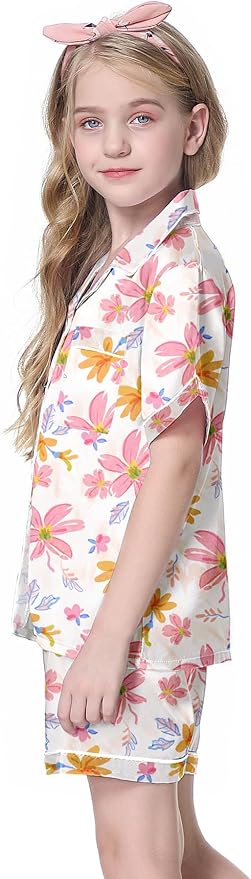 Girls & Womens Satin Pajamas Set, Silk Button-Down Sleepwear 2 Piece Nightwear, 3 Years - Women XXL