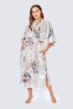 KIM+ONO Plus Size Luxury Kimono Robe for Women | Long Satin Floral Robe | Original Design | Removable Waist Tie Closure