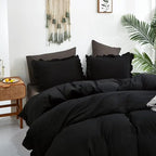 CLOTHKNOW Black Ruffle Comforter Set King Size Bedding Comforter Sets Soft Shabby Chic Farmhouse Comforter with 2 x Pillowcases