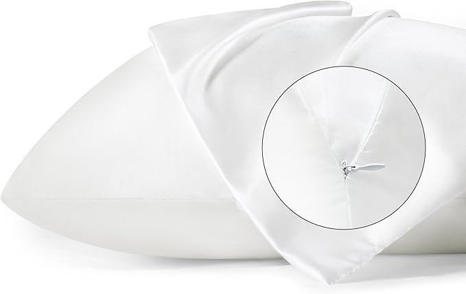 Bedsure Satin Pillowcase with Zipper, Similar to Silk Pillow Cases 2 Pack, White Satin Pillow Cases Standard Size, Silky & Soft Pillow Covers, Valentines Day Gifts for Women Men, 20x26 Inches