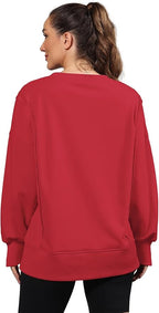 Nirovien Womens Oversized Crewneck Sweatshirt Side Slit Long Sleeve Pullover Slouchy Fit Tops