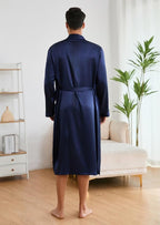 ZUEVI Men's Kimono Robe Set Silk Satin Long Sleeve Bathrobe with Shorts 2 PCS Sleepwear Pjs Sets
