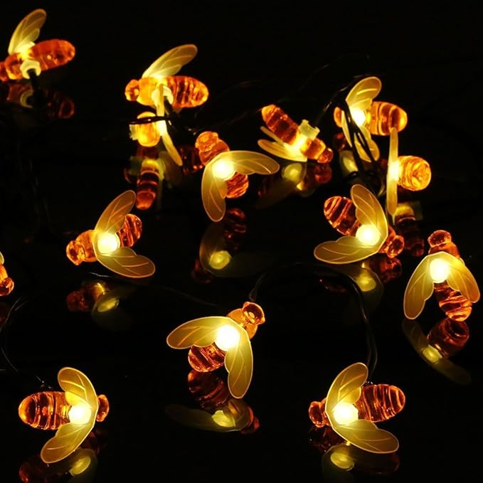 Honeybee Solar String Lights,Waterproof 20FT 30Led Bumble Bee Shape Solar Powered Fairy String Lights for Outdoor Garden Summer Party Wedding Xmas Decoration(Warm White)