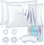 my novel things Satin Pillowcase Gift Set with Silk Satin Sleep Mask 4 Scrunchies, 2Pack Standard Size Pillow Cases Set Luxury Sleeping Gift 7 Pack Set Suitable for Women Birthday Gift