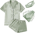 WJing Yi Jia 4Pcs Womens Satin Silky Pajama Sets Short Sleeve Shirt XS-4XL Floral Pajamas Set Soft PJ Loungewear Sleepwear