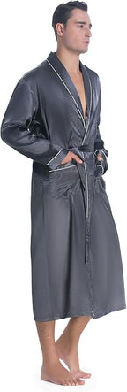 Lavenderi Mens Silky Satin Lounge Robe, Long Lightweight Sleepwear