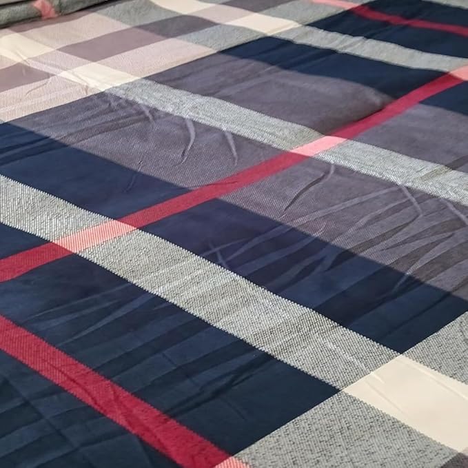 CLOTHKNOW Blue Plaid King Size Comforter Set Buffalo Tartan Bedding Comforter Sets Soft Blue White Grey Red Comforter with 2 x Pillow Cases