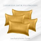Elegant Comfort 4-Pack Cooling Viscose Satin Pillowcase Set with Hidden Zipper Closure, Silky Smooth for Best Hair and Skin Care-Beautiful Gift Box-4-Piece Satin Pillowcase Set, Standard/Queen, Gold