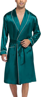 SWOMOG Men's Satin Robe Silky Kimono Bathrobe with Shorts Set Lightweight Soft Loungewear Nightwear