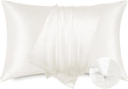 Bedsure Satin Pillowcase with Zipper, Similar to Silk Pillow Cases 2 Pack, Silky & Soft Satin Pillow Cases Standard Size for Hair and Skin, Ivory Pillow Covers, Gifts for Women Men, 20x26 Inches